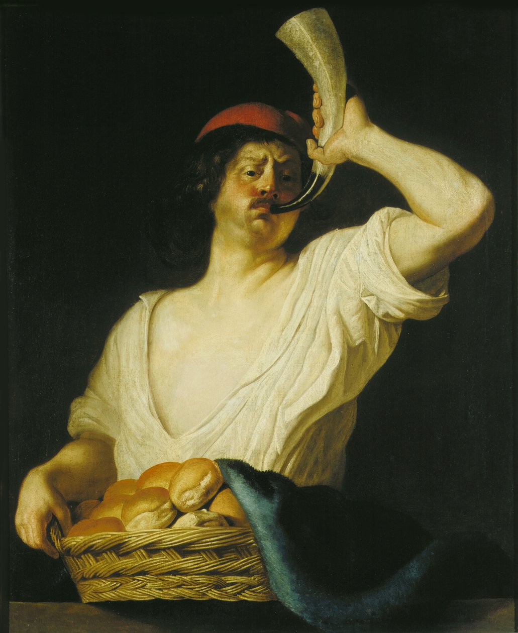 Pekař troubí na roh, 1650. od Christiaen van Couwenbergh