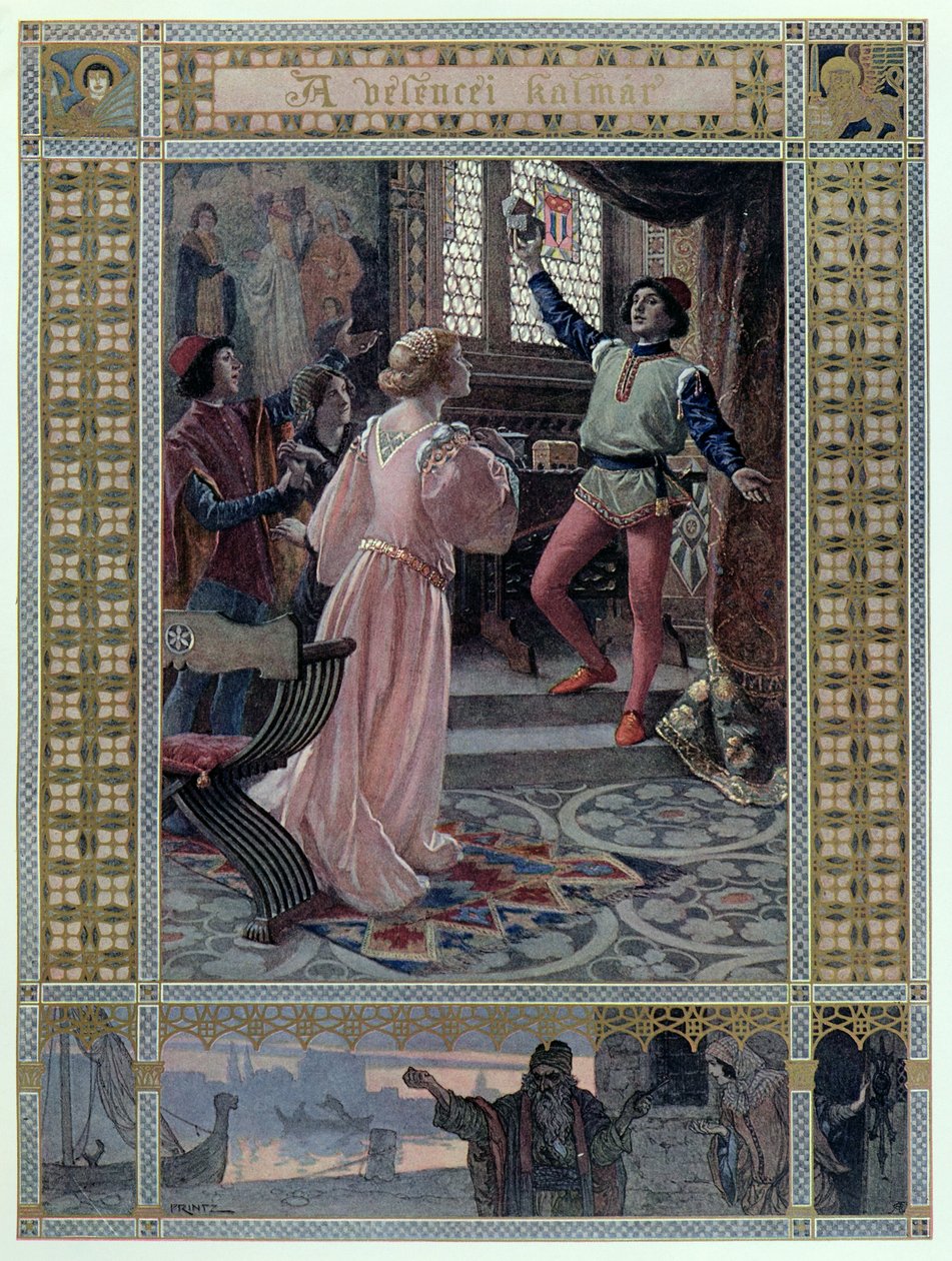 Ilustrace z „Kupce benátského“ od Williama Shakespeara (1565-1616) kolem roku 1900 od Christian August Printz