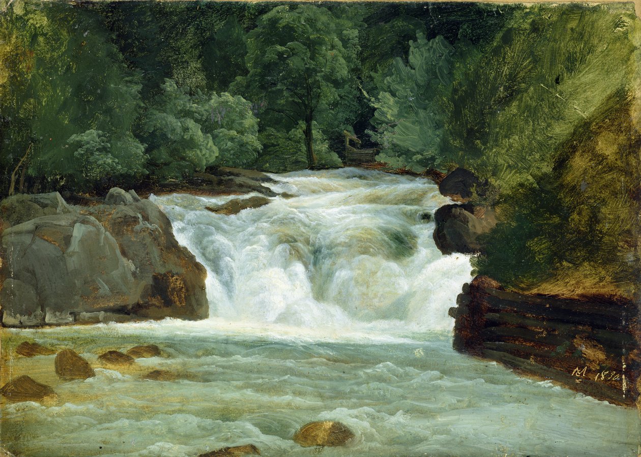 Vodopád v Horním Bavorsku, 1830 (olej na papíře na palubě) od Christian Ernst Bernhard Morgenstern