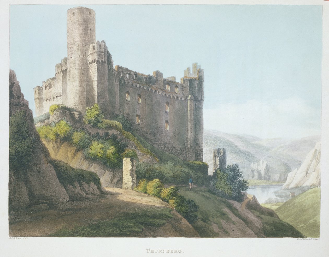 Thurnberg, vyrytý T. Sutherlandem, z „Malebné cesty podél Rýna, z Mentzu do Kolína nad Rýnem“, vydal R. Ackermann, Londýn, 1820 od Christian Georg II Schutz or Schuz