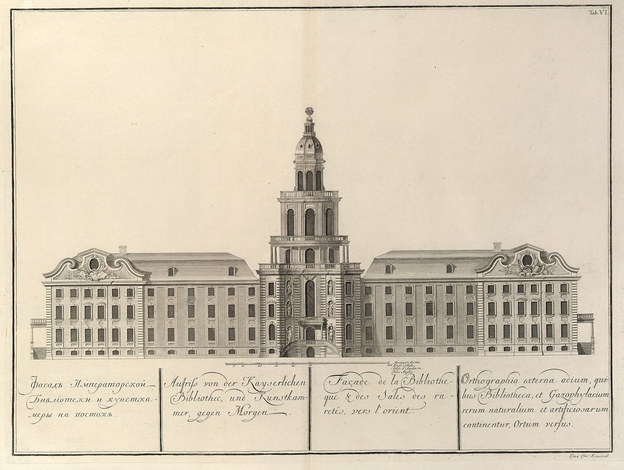 Císařská knihovna a Kunstkammer Z: Budova Císařské akademie věd, 1741 od Christian Albrecht Wortmann