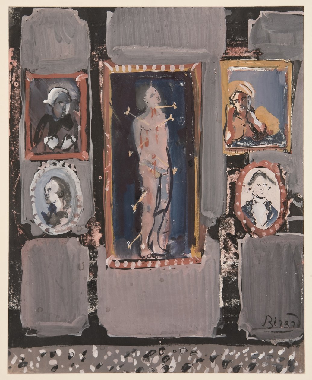 Svatý Šebestián na šedém pozadí, c. 1935-1945 (kvaš na papíře) od Christian Bérard