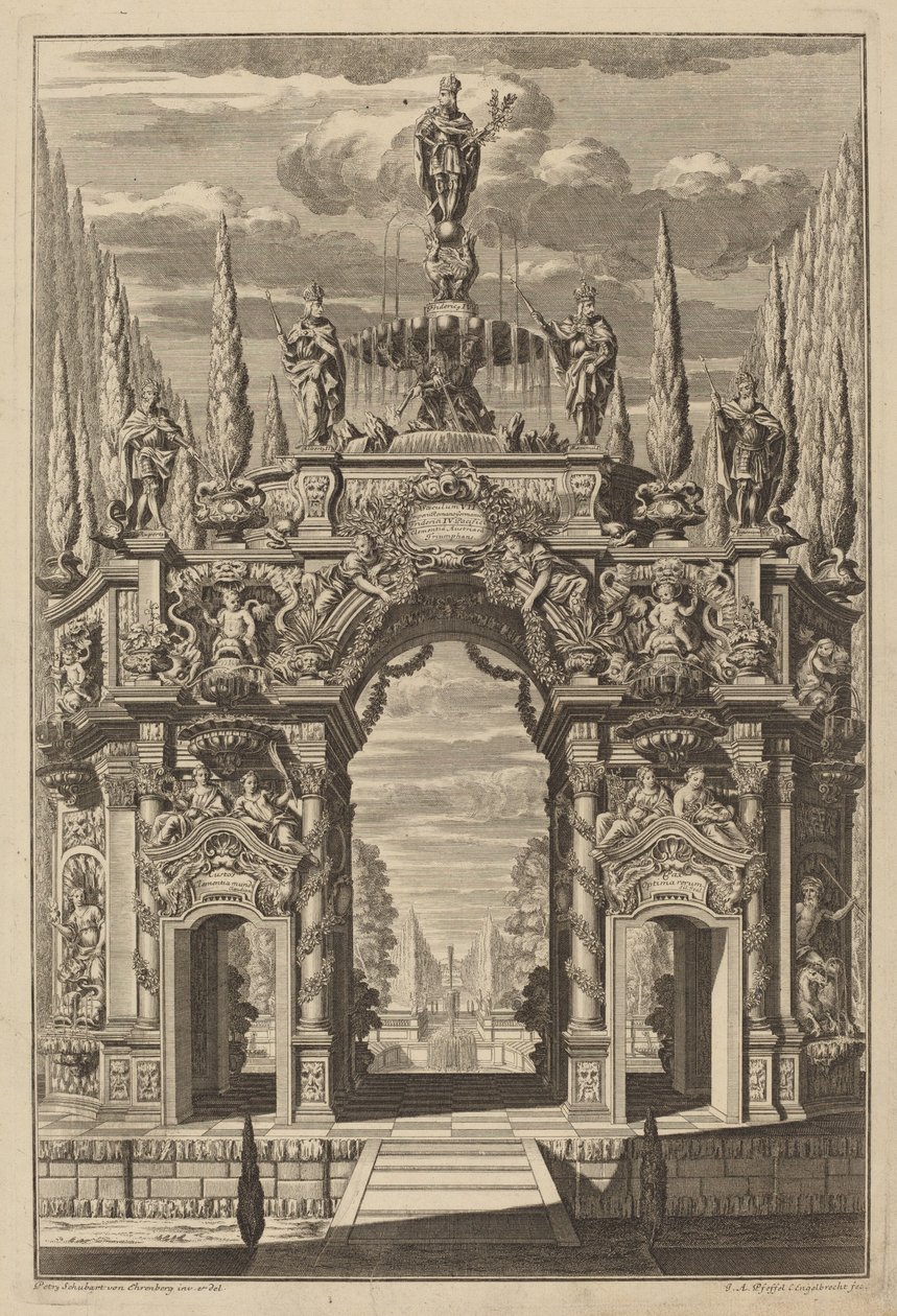 Triumfální oblouk pro Fridricha IV od Christian Engelbrecht and Johann Andreas Pfeffel, after Peter Schubert von Ehrenberg
