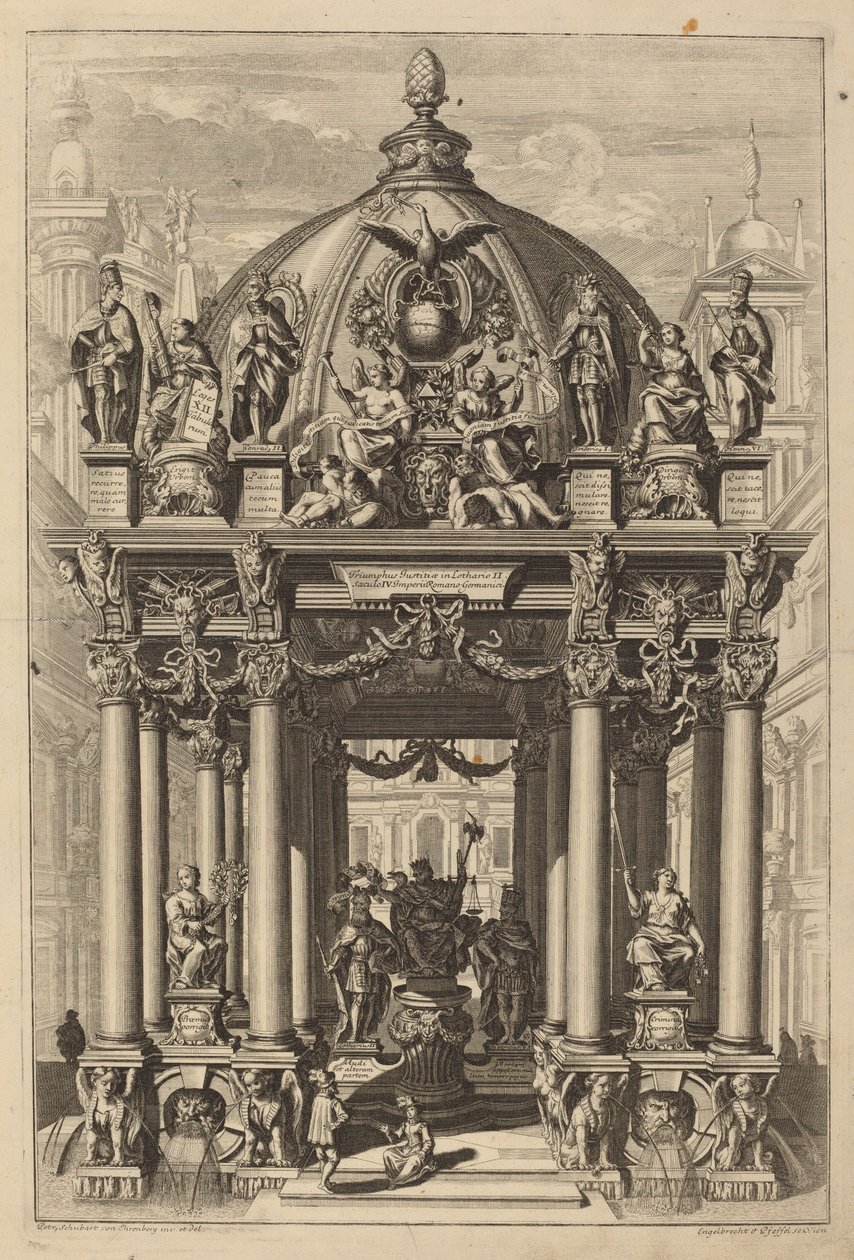 Vítězný oblouk pro Lotaria II od Christian Engelbrecht and Johann Andreas Pfeffel, after Peter Schubert von Ehrenberg