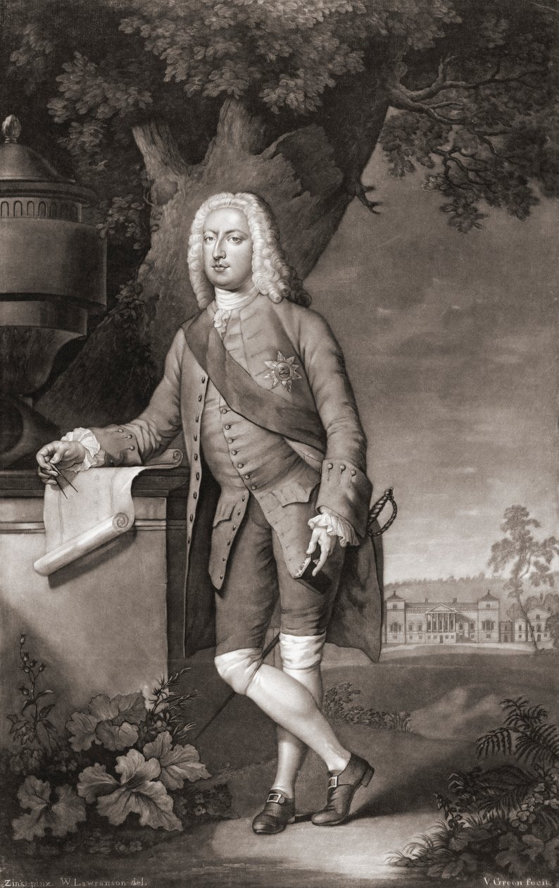 Thomas Coke, hrabě z Leicesteru. Portrét. (tisk) od Christian Friedrich (after) Zincke