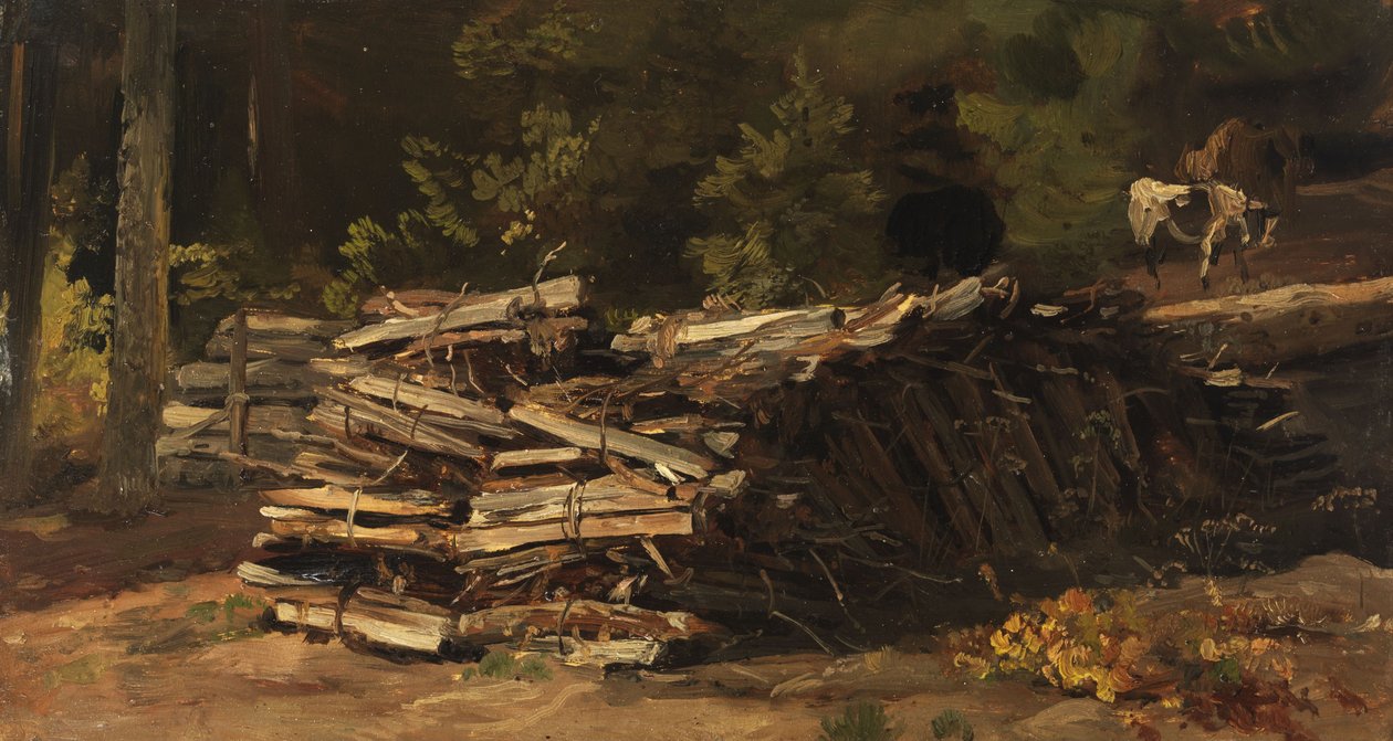 Německy: Holzstoß am Waldrand Dřevěná hromada na okraji lesa od Christian Friedrich Gille