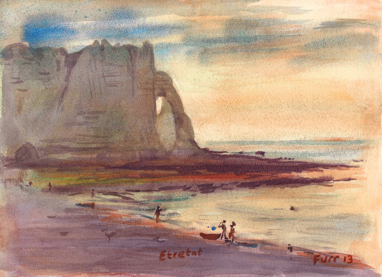 Spálená oranžová burgundská Etretat (akvarel) od Christian Furr