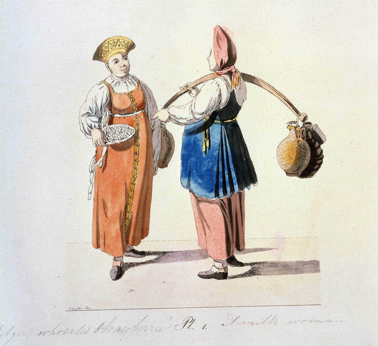 Řada sur les marchands de Moscow: mlékárna. Mlékárna (ze seriálu Moskevští obchodníci). Kresba Christian Gottfried Heinrich Geissler (1770-1844) od Christian Gottfried Geissler