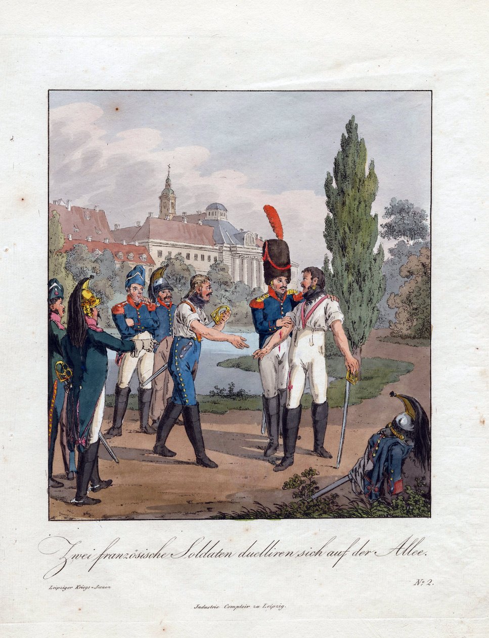 ""souboj dvou francouzských vojáků"" Akvarel od Christiana Gottfrieda Heinrich Geissler (1770-1844) 1808 Soukromá sbírka od Christian Gottfried Geissler