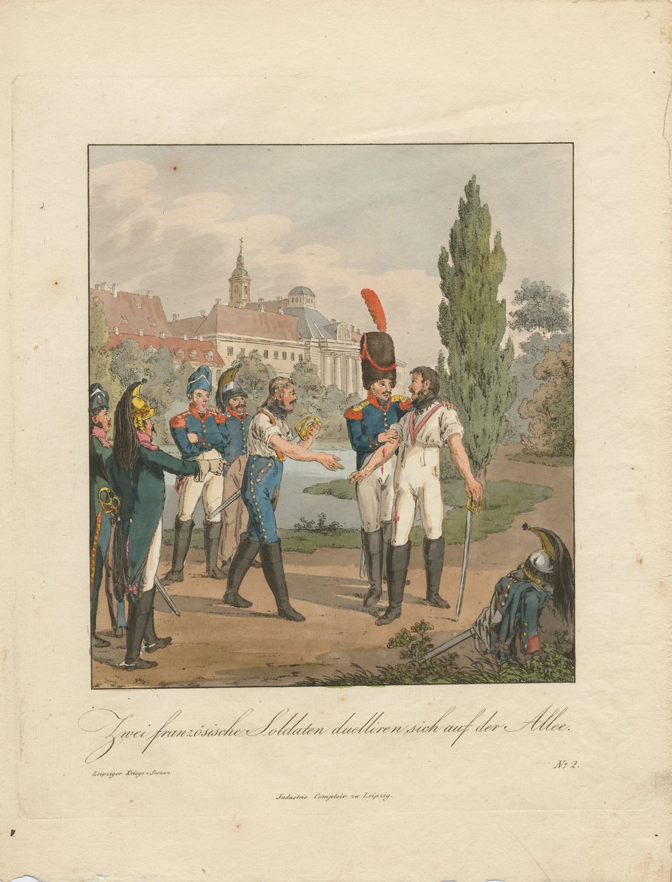 Dva francouzští vojáci bojující v souboji na avenue od Christian Gottfried Heinrich Geissler