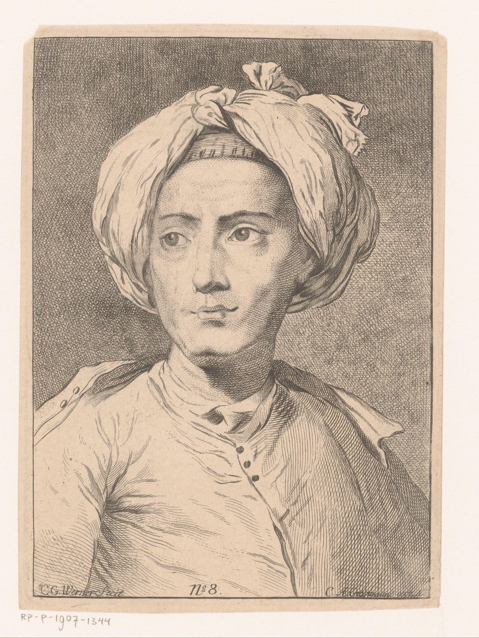Portrét muže, možná autoportrét Christiana Gottlieba Wernera od Christian Gottlieb Werner (prentmaker)