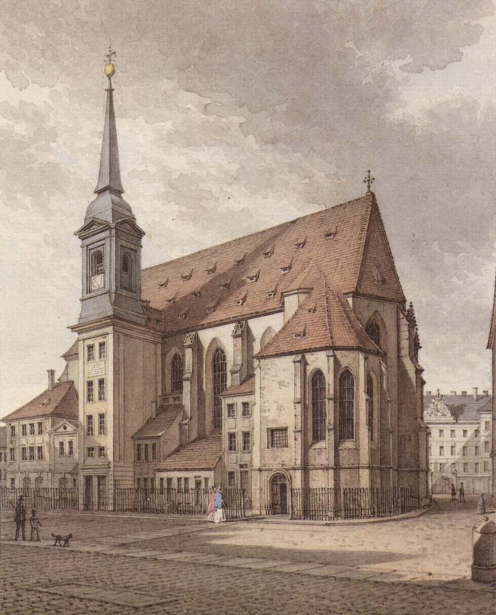 Akvarel drážďanského kostela Sophienkirche od Christian Gottlob Hammer