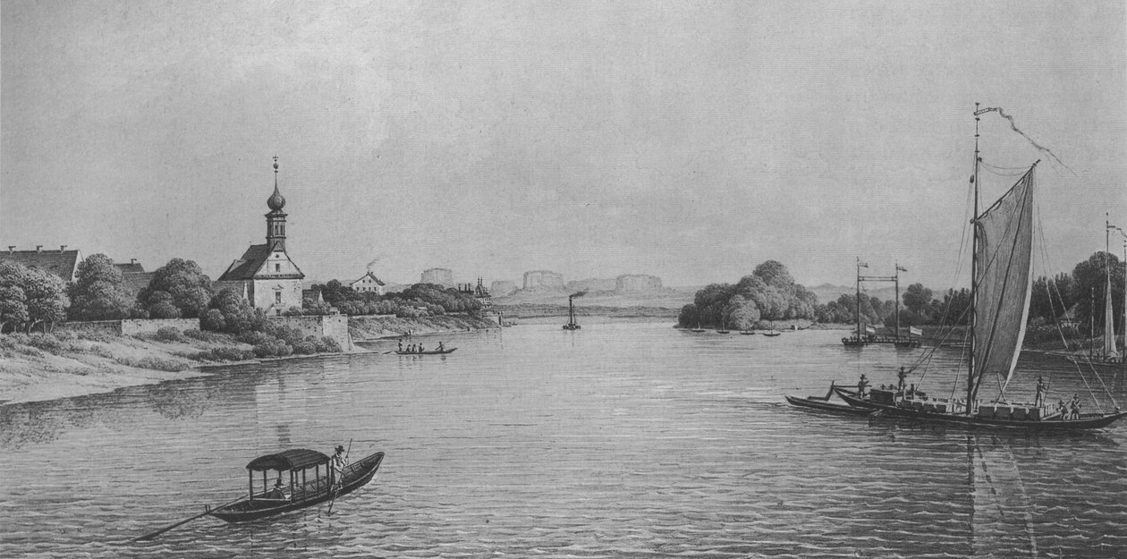 Kostel Maria am Wasser poblíž Drážďan kolem roku 1850 od Christian Gottlob Hammer