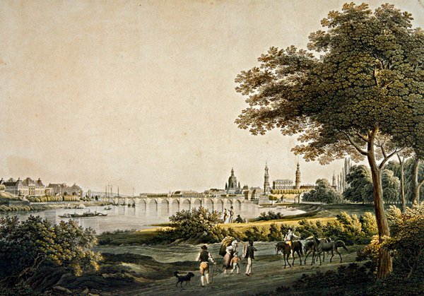 Pohled na Drážďany z jihozápadní strany (barevná rytina) od Christian Gottlob Hammer