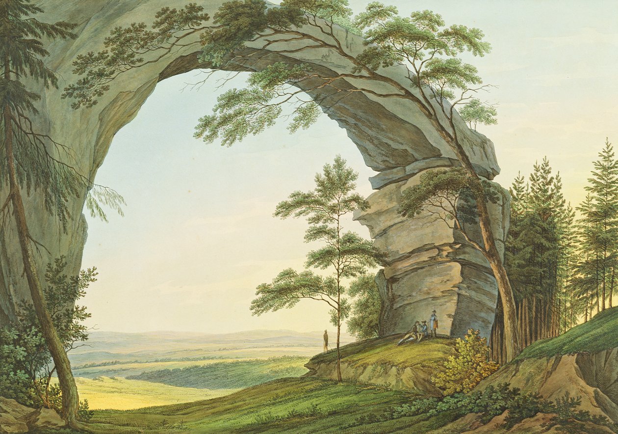 Pohled na Prebischtor v Saském Švýcarsku na hranici Čech (rytina s wc) od Christian Gottlob Hammer