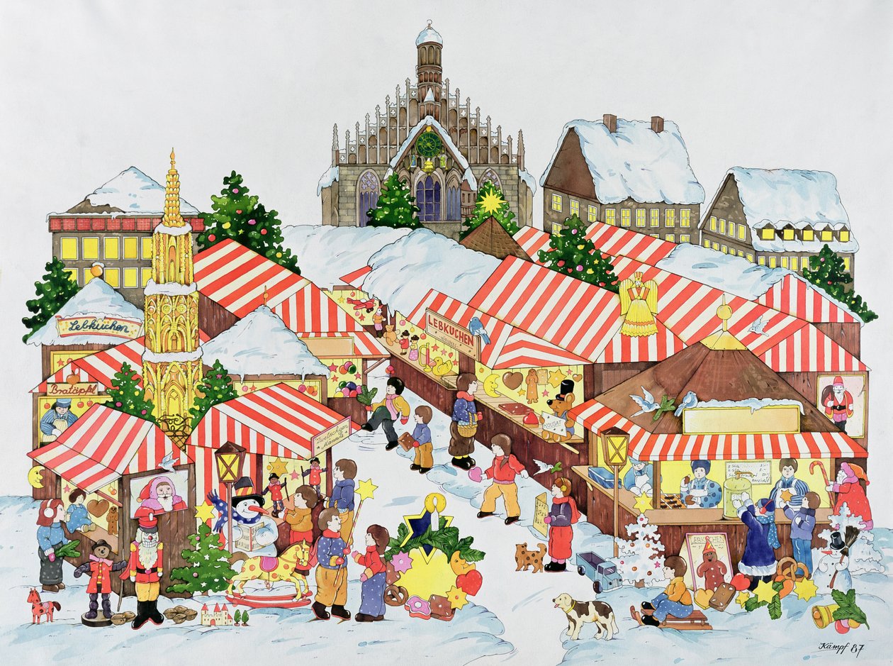 Christkindlmarket, Norimberk, 1987 (wc na papíře) od Christian Kaempf