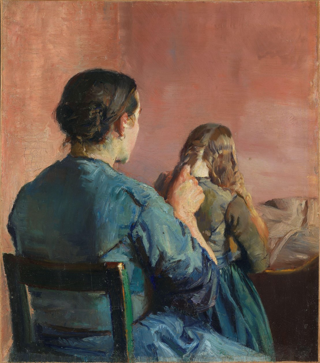 Pletení jejích vlasů, kolem roku 1888 (olej na plátně) od Christian Krohg