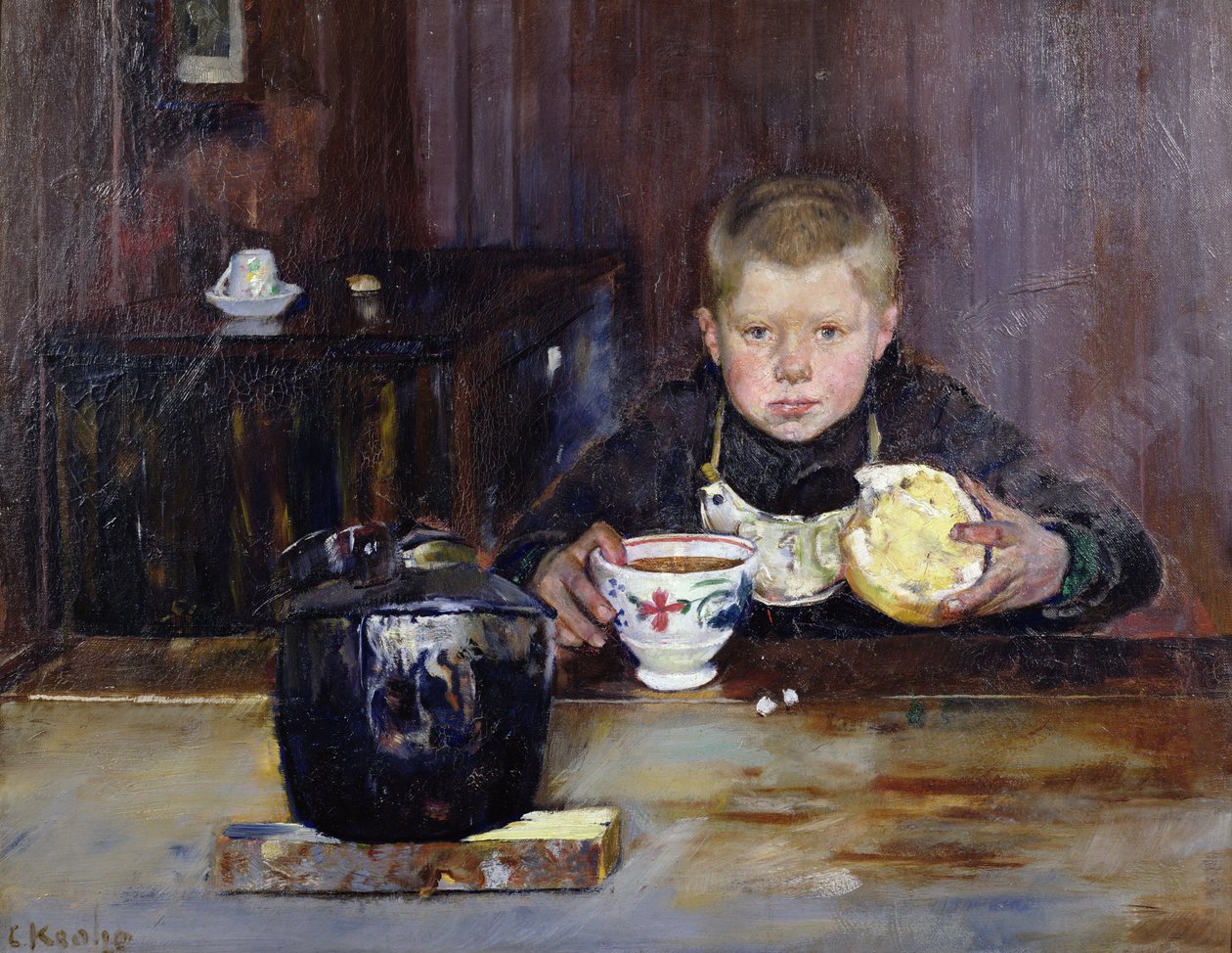 Pochůzkář pije kávu od Christian Krohg