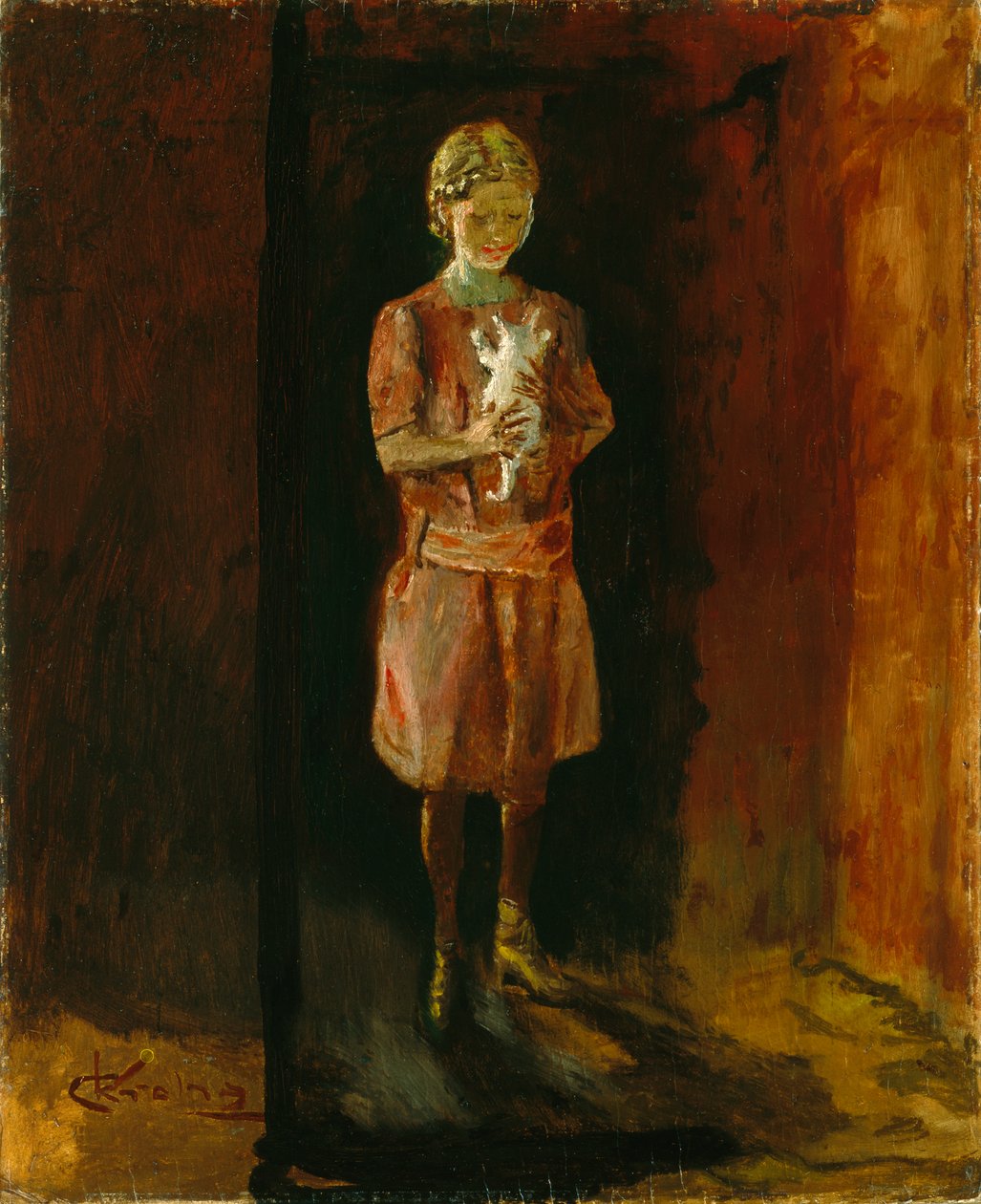 Dívka s kočkou (olej na plátně) od Christian Krohg