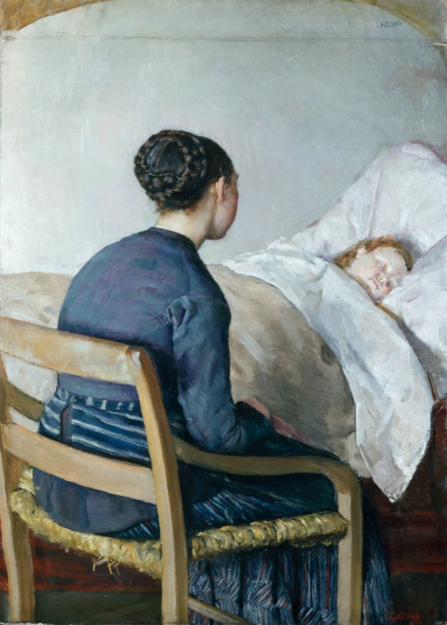 Matka u lůžka nemocného dítěte od Christian Krohg