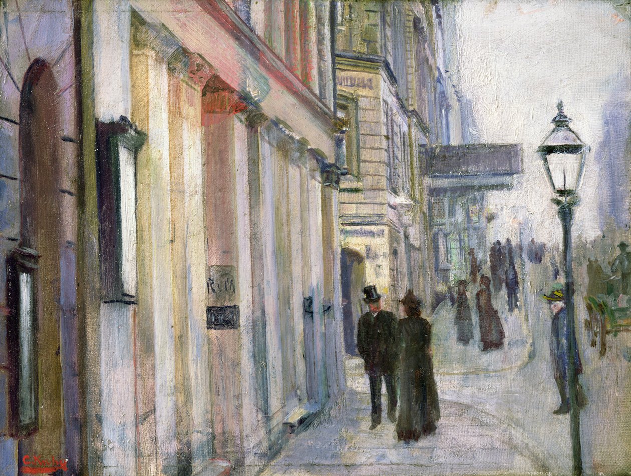 Roh ulice Karl Johan a Dronningens (Queens) (olej na plátně) od Christian Krohg