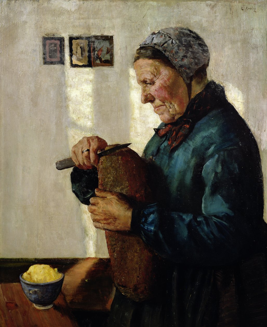 Žena krájení chleba od Christian Krohg