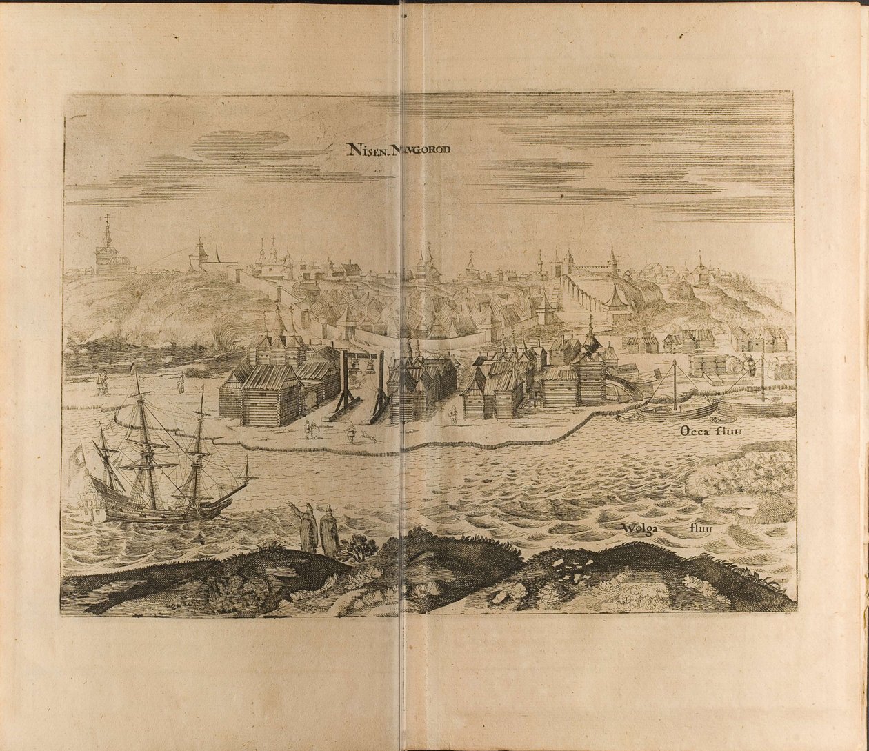 Ilustrace Nižnij Novgorod z Cesty k velkému vévodovi z Muscovy a králi Persie od od Christian Lorenzen Rothgiesser