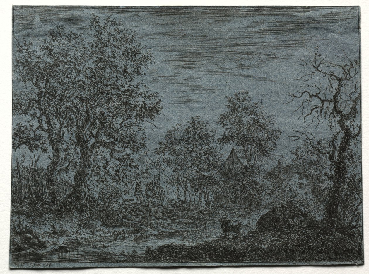 Malá řeka v popředí s krávou a kozou, 1744. od Christian Ludwig von Hagedorn