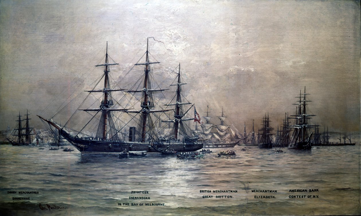 Křižník konfederačních států Shenandoah v přístavu Melbourne, Austrálie, 1865, kolem roku 1865 od Christian Poulsen