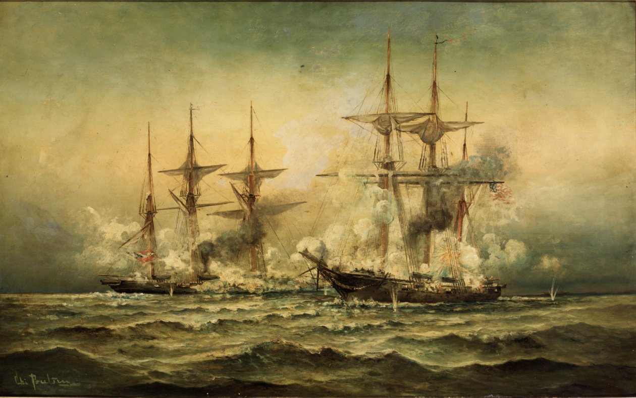 Kearsarge a Alabama u přístavu Cherbourg ve Francii, 19. června 1864, kolem roku 1870 od Christian Poulsen