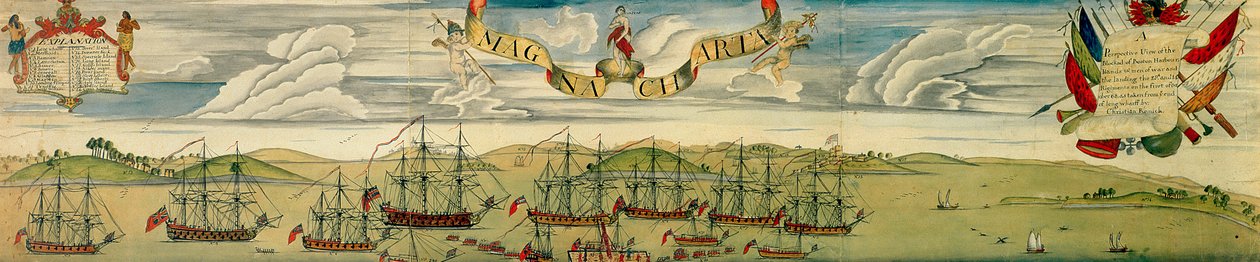 Perspektivní pohled na blokádu bostonského přístavu, c.1768 (wc na papíře) od Christian Remick