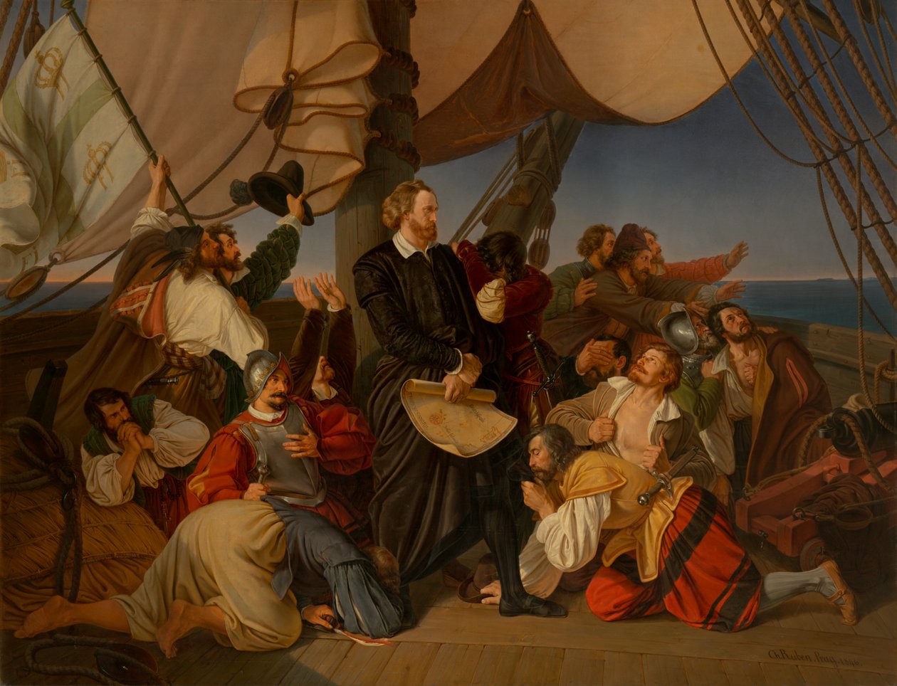 Columbus objevuje pobřeží Ameriky, 1846 od Christian Ruben