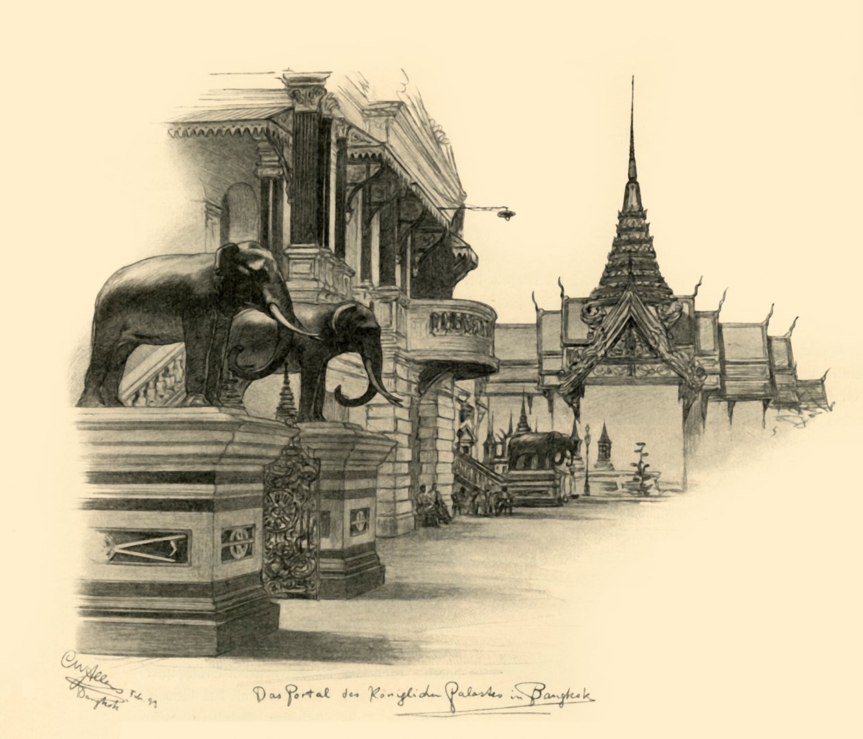 Vchod do královského paláce v Bangkoku, Siam, 1898. od Christian Wilhelm Allers