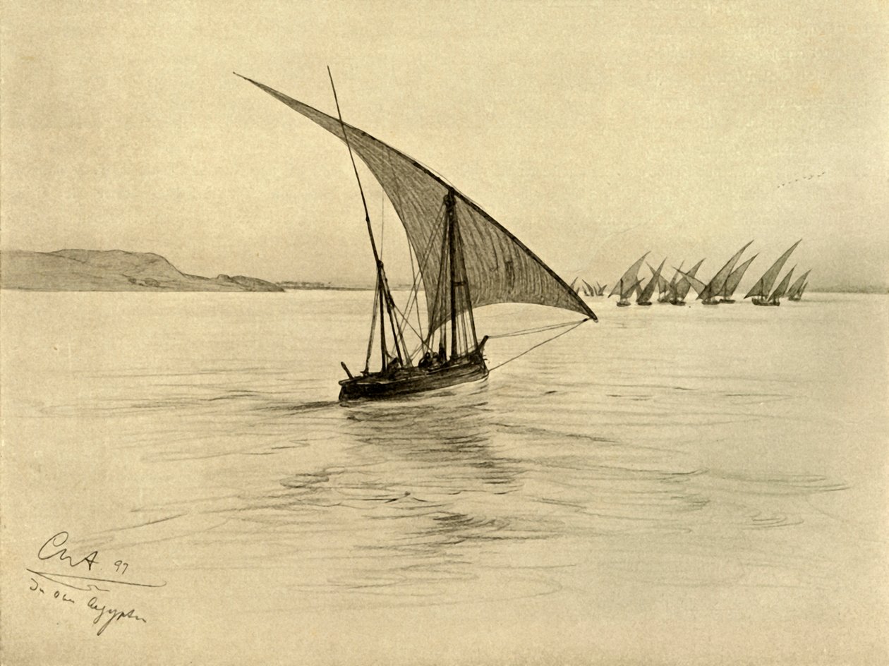 Feluccas na řece Nilu, Káhira, Egypt, 1898. od Christian Wilhelm Allers