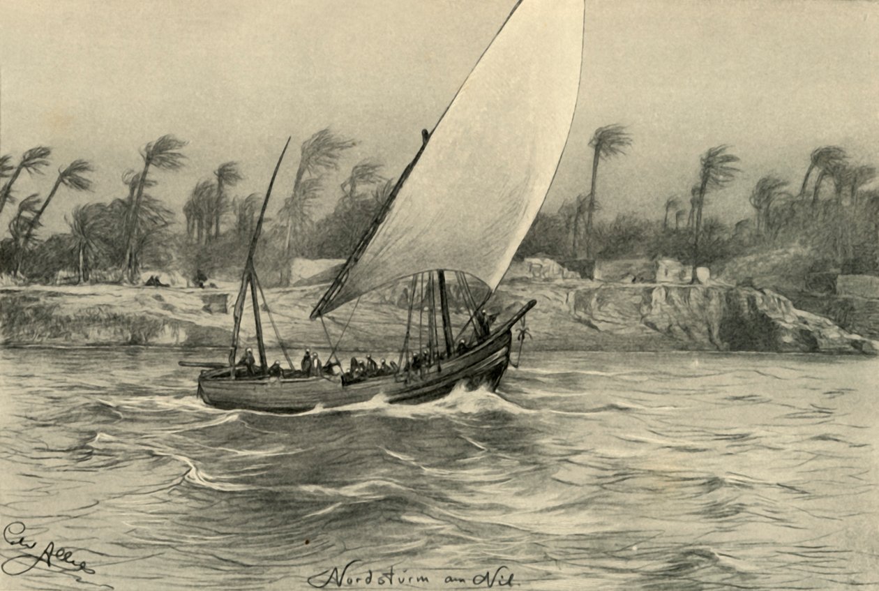 Bouře ze severu na řece Nil, Egypt, 1898. od Christian Wilhelm Allers