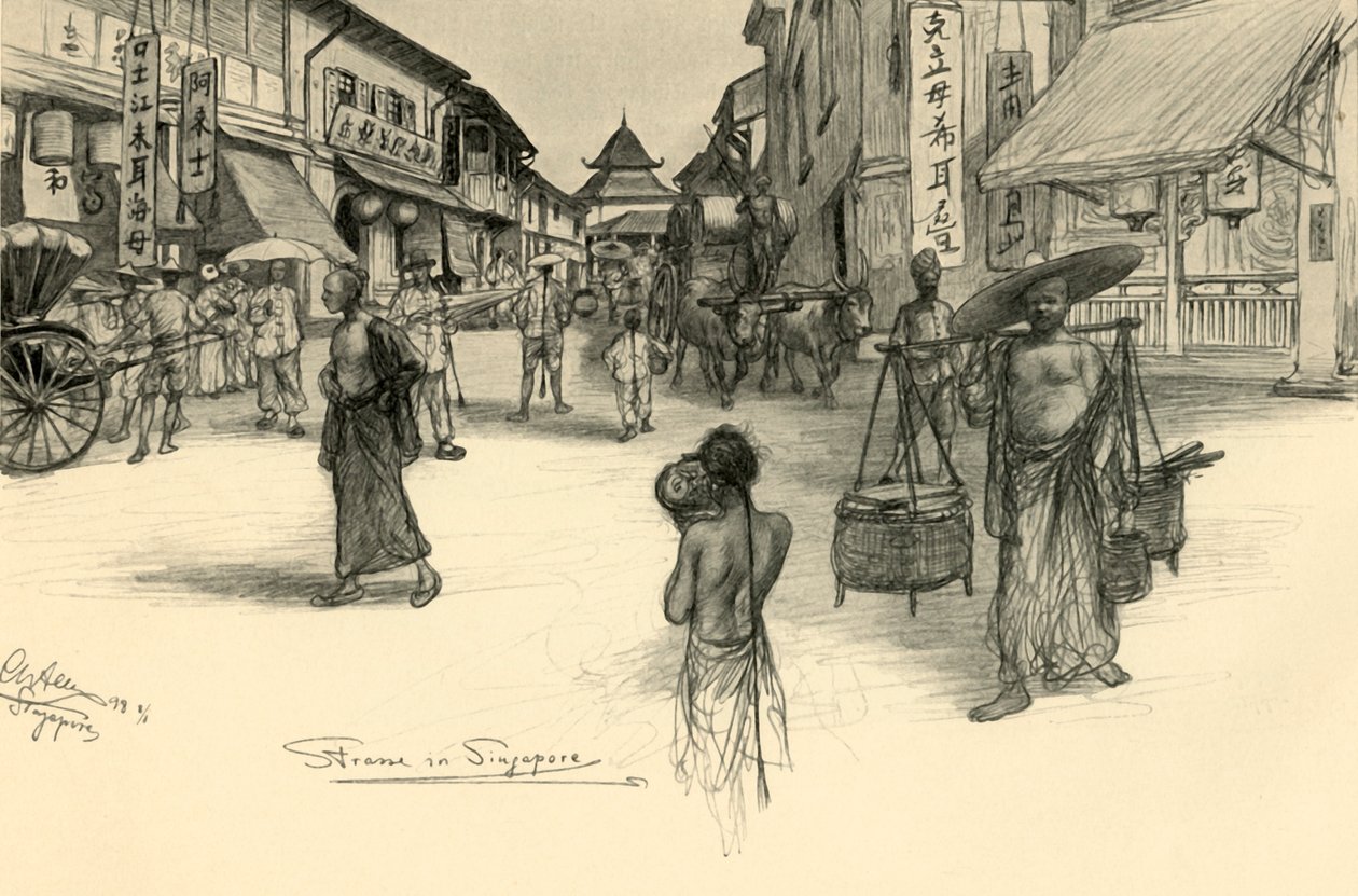 Pouliční scéna, Singapur, 1898. od Christian Wilhelm Allers