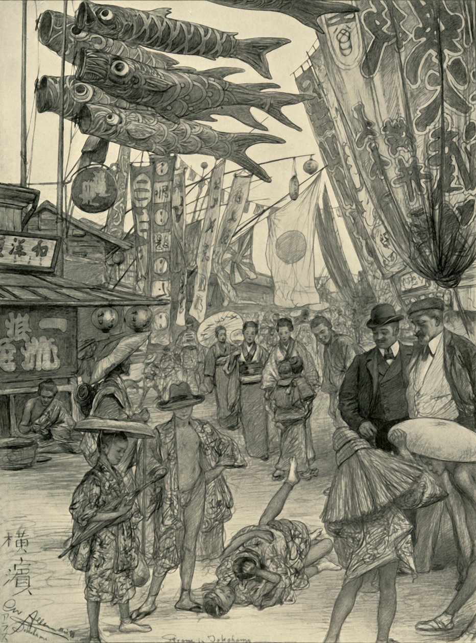 Pouliční scéna, Yokohama, Japonsko, 1898. od Christian Wilhelm Allers