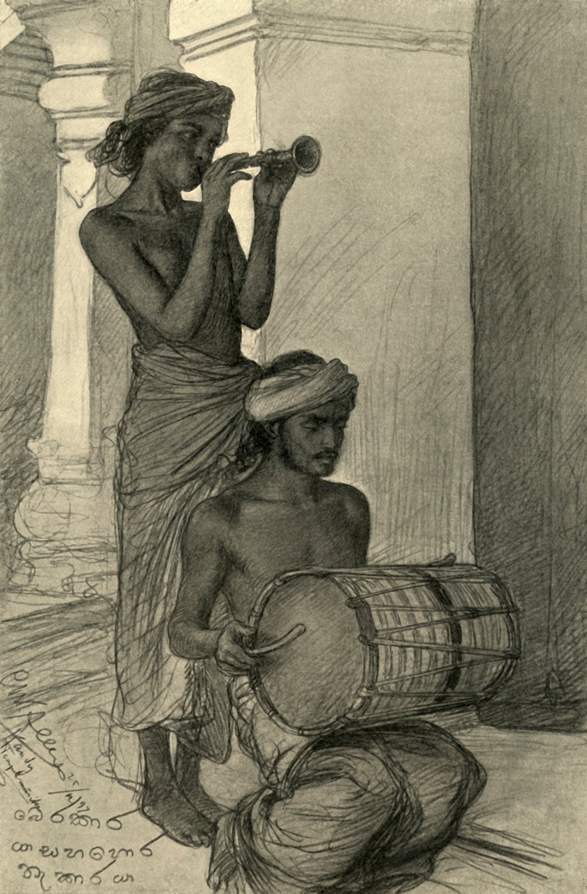 Chrámoví hudebníci, Kandy, Ceylon, 1898. od Christian Wilhelm Allers