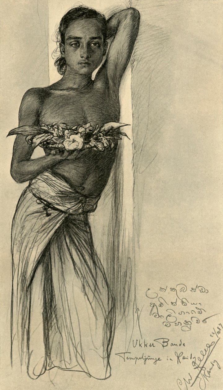 Ukku Banda, mladý muž v chrámu, Kandy, Ceylon, 1898. od Christian Wilhelm Allers
