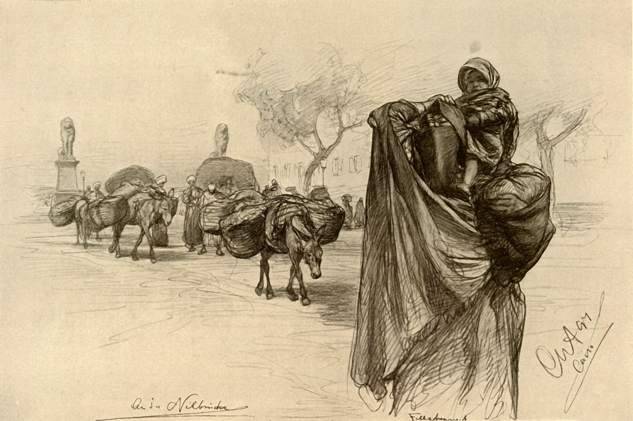 Žena a dítě poblíž mostu Kobri el Gezira, Káhira, 1898. od Christian Wilhelm Allers