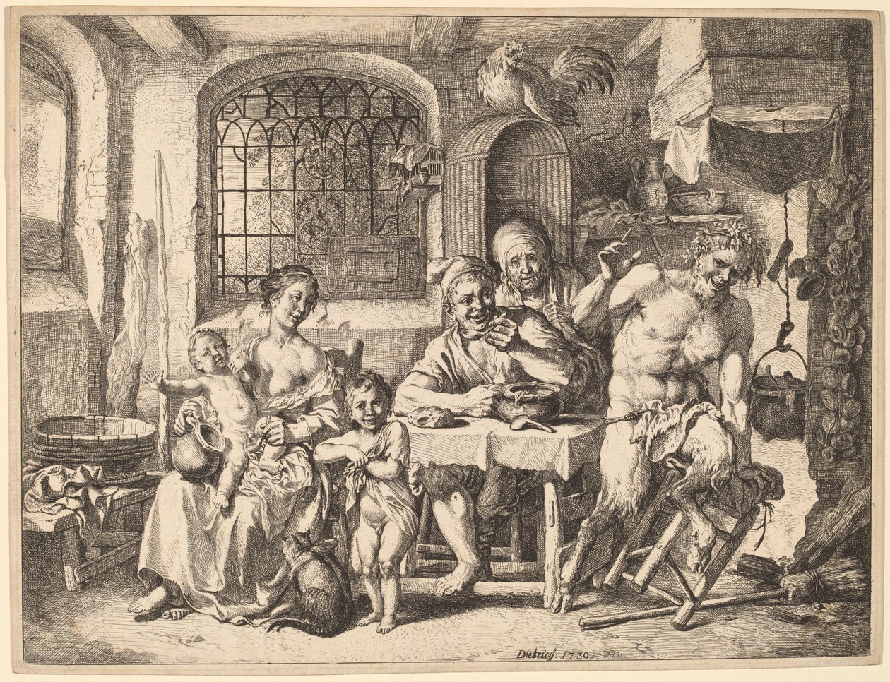 Satyr na návštěvě u rolnické rodiny od Christian Wilhelm Ernst Dietrich