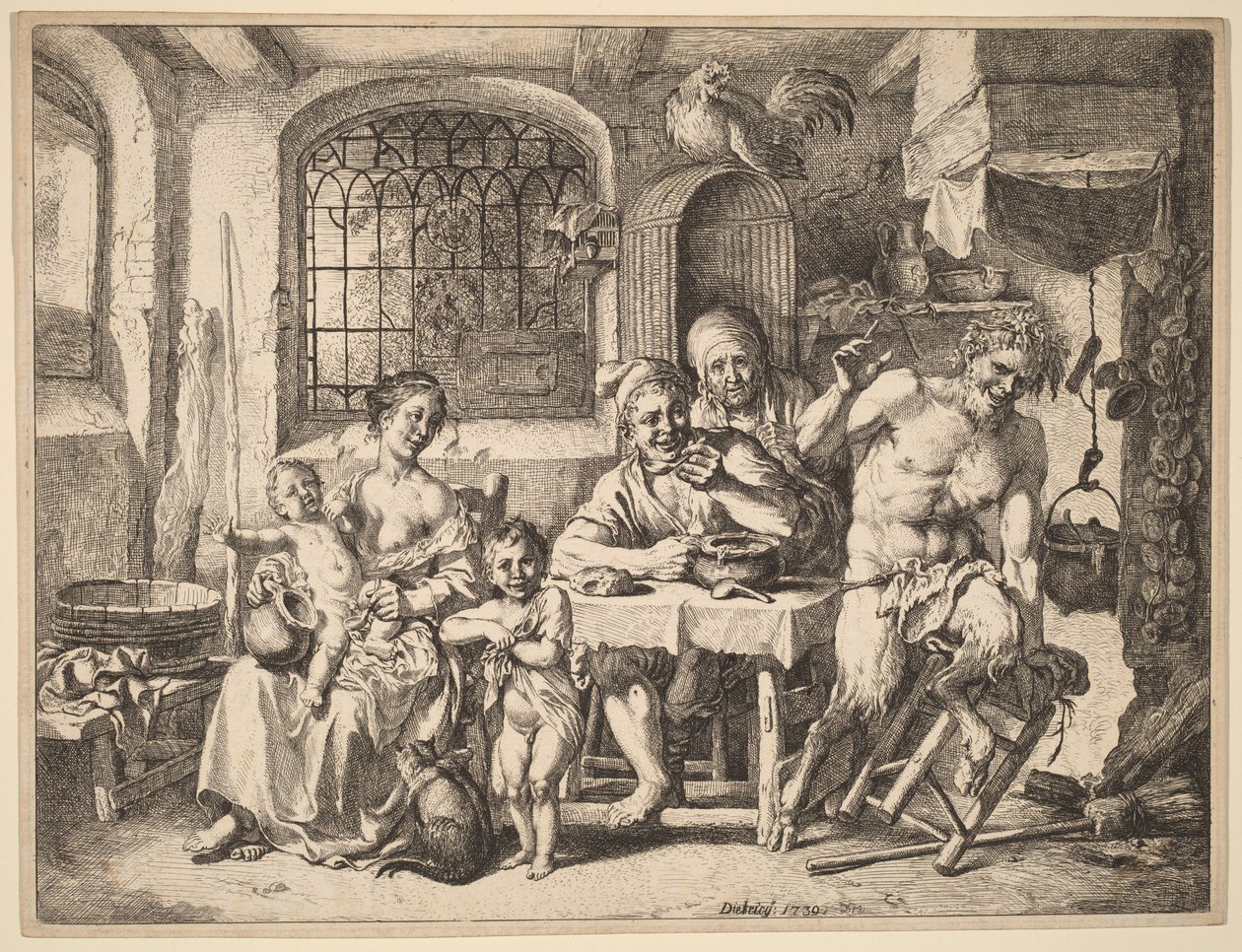 Satyr na návštěvě u rolnické rodiny od Christian Wilhelm Ernst Dietrich