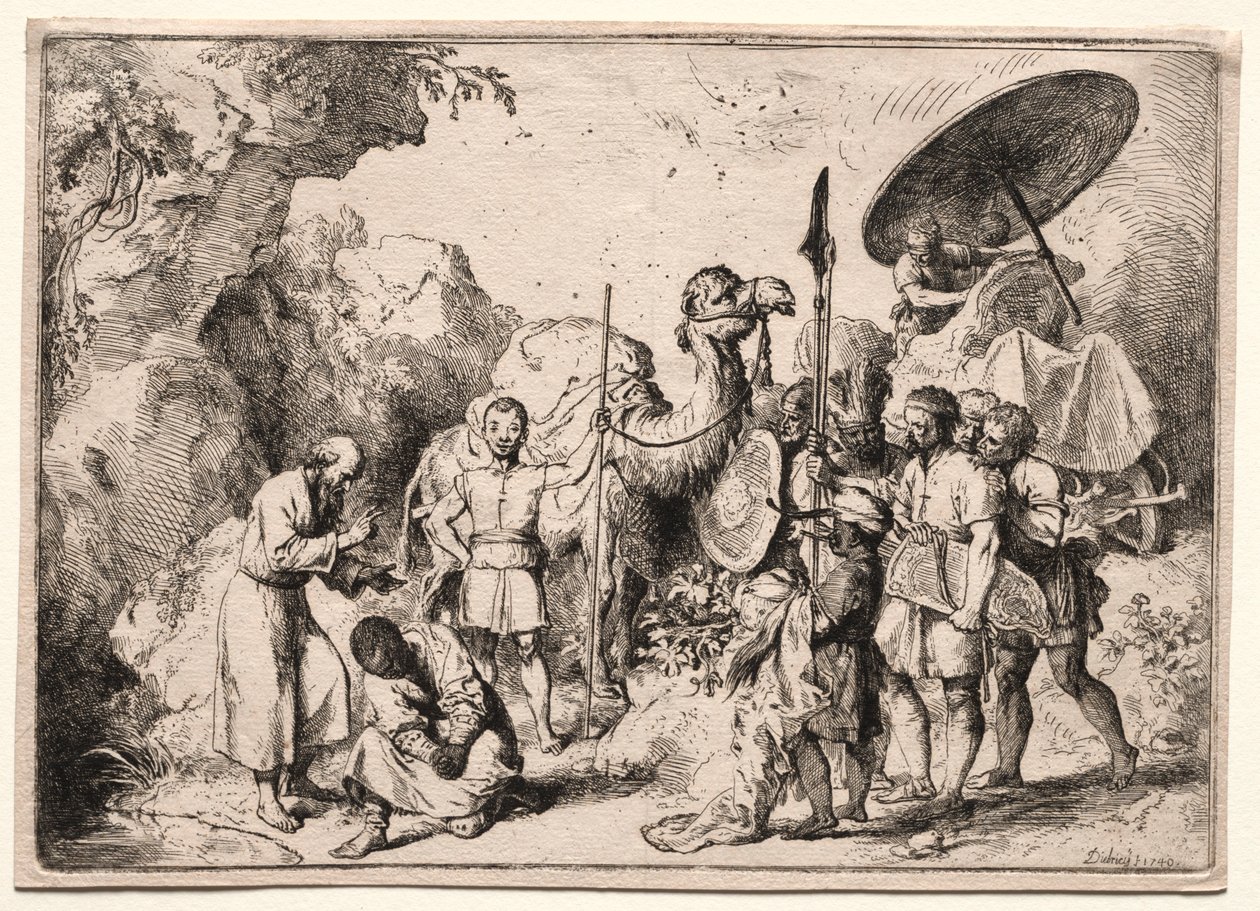 Jáhen Filip křtí eunucha. od Christian Wilhelm Ernst Dietrich