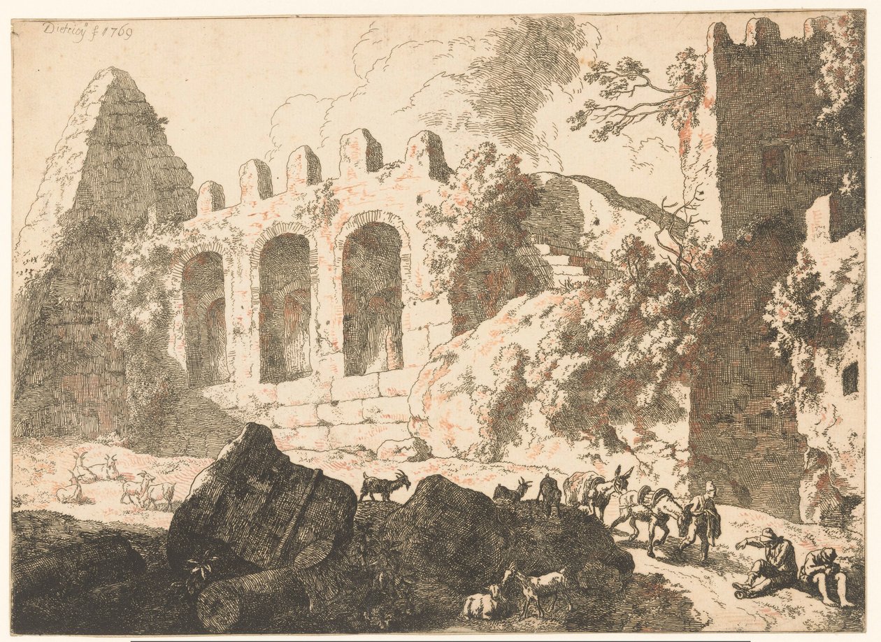 Krajina s ruinami a pyramidou od Christian Wilhelm Ernst Dietrich