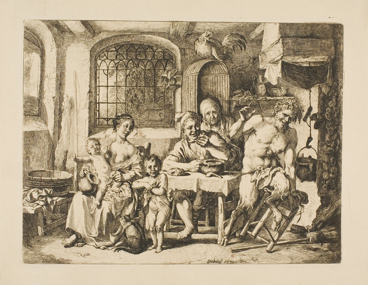 Satyr v selském domě ve stylu Jordaense od Christian Wilhelm Ernst Dietrich