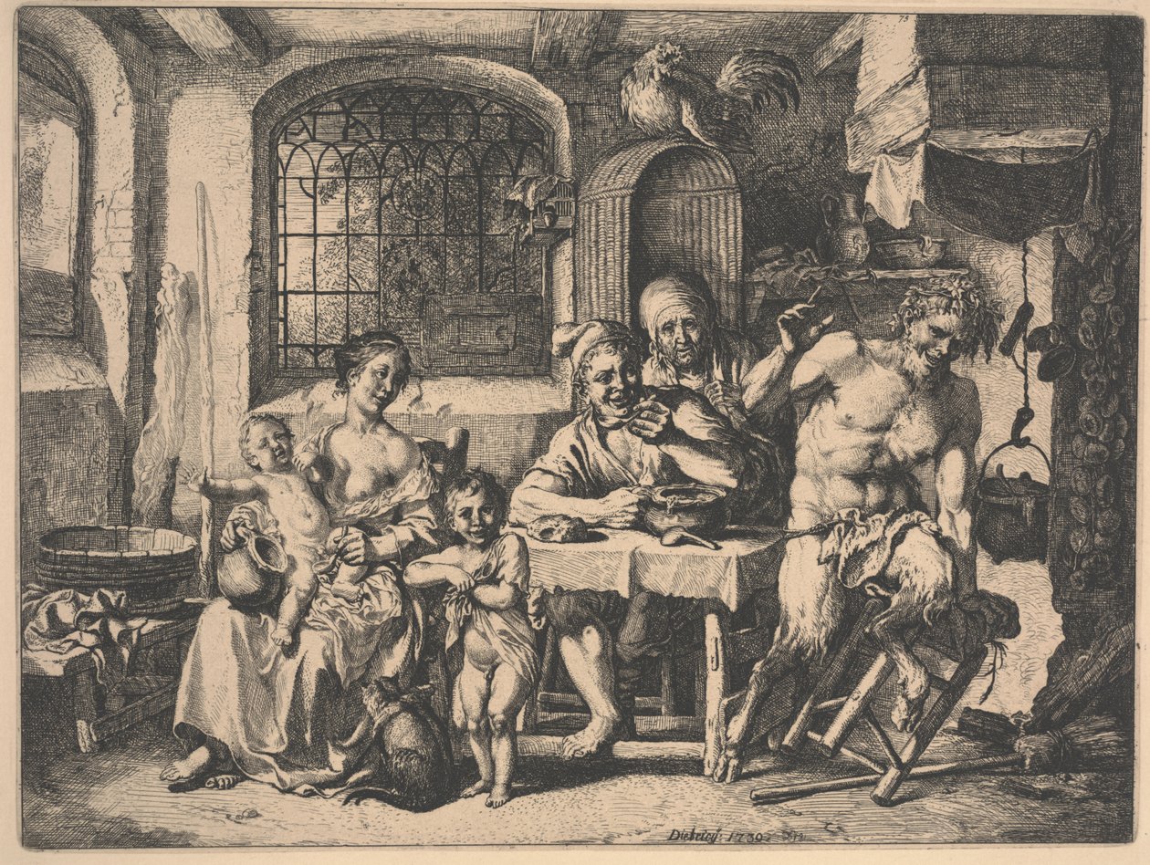 Satyr v domě rolníků od Christian Wilhelm Ernst Dietrich