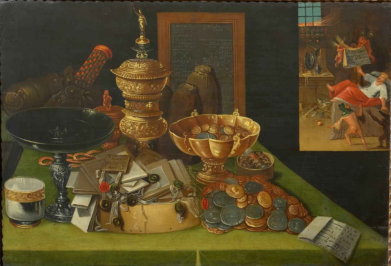 Alegorie světského bohatství se scénou smrti bohatého muže, ca. 1600. od Christian van den Perre