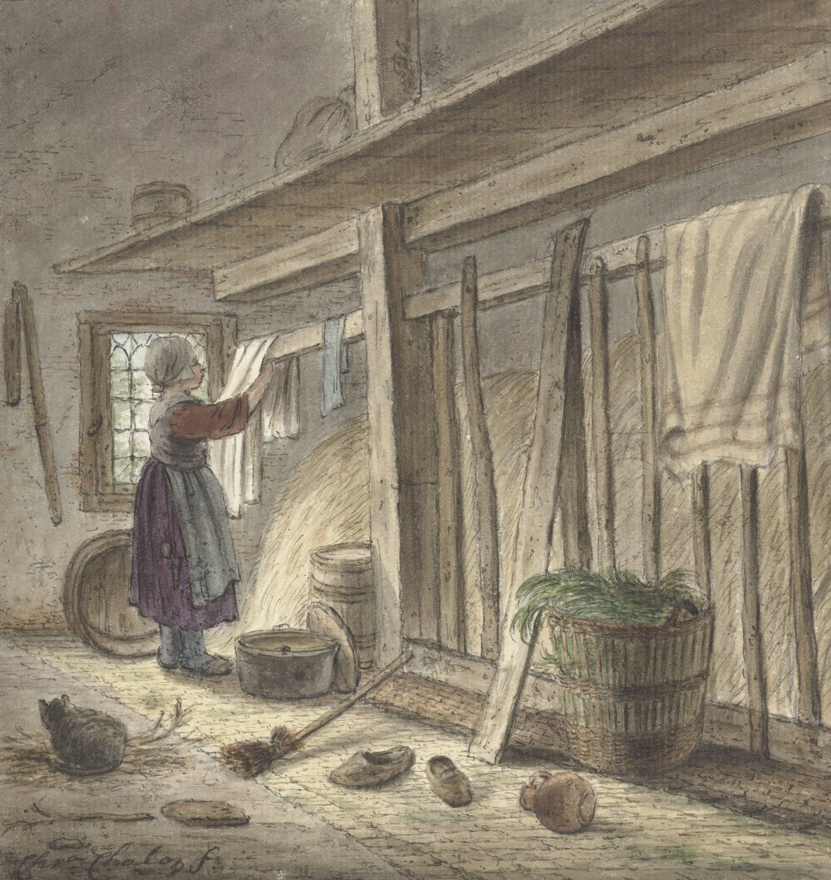 Roh stáje s dívkou visící látkou (1772) od Christiny Chalon od Christina Chalon