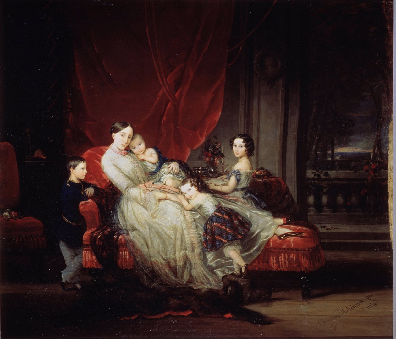 ""Portrét velkovévodkyně Marie Nikolajevny z Ruska (1819-1876) se čtyřmi z jejích dětí (Marie, Nicolas, Eugenie a Eugene bebe)"" Obraz Christiny Robertson (1796-1854) 1849 Státní ruské muzeum, Petrohrad od Christina Robertson