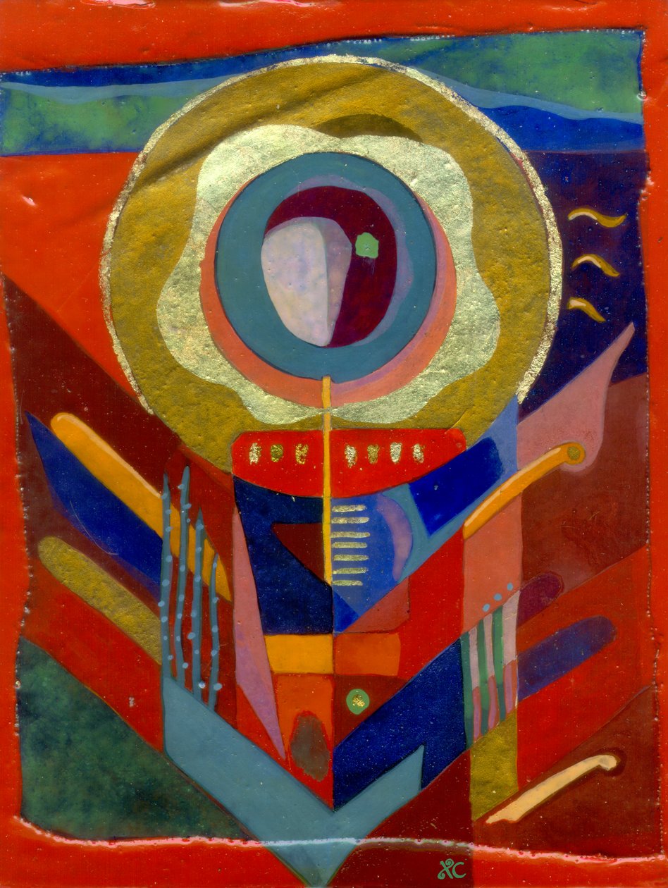 Červený anděl, asi 2005 (vaječná tempera na desce s plátkovým zlatem) od Christina Saj